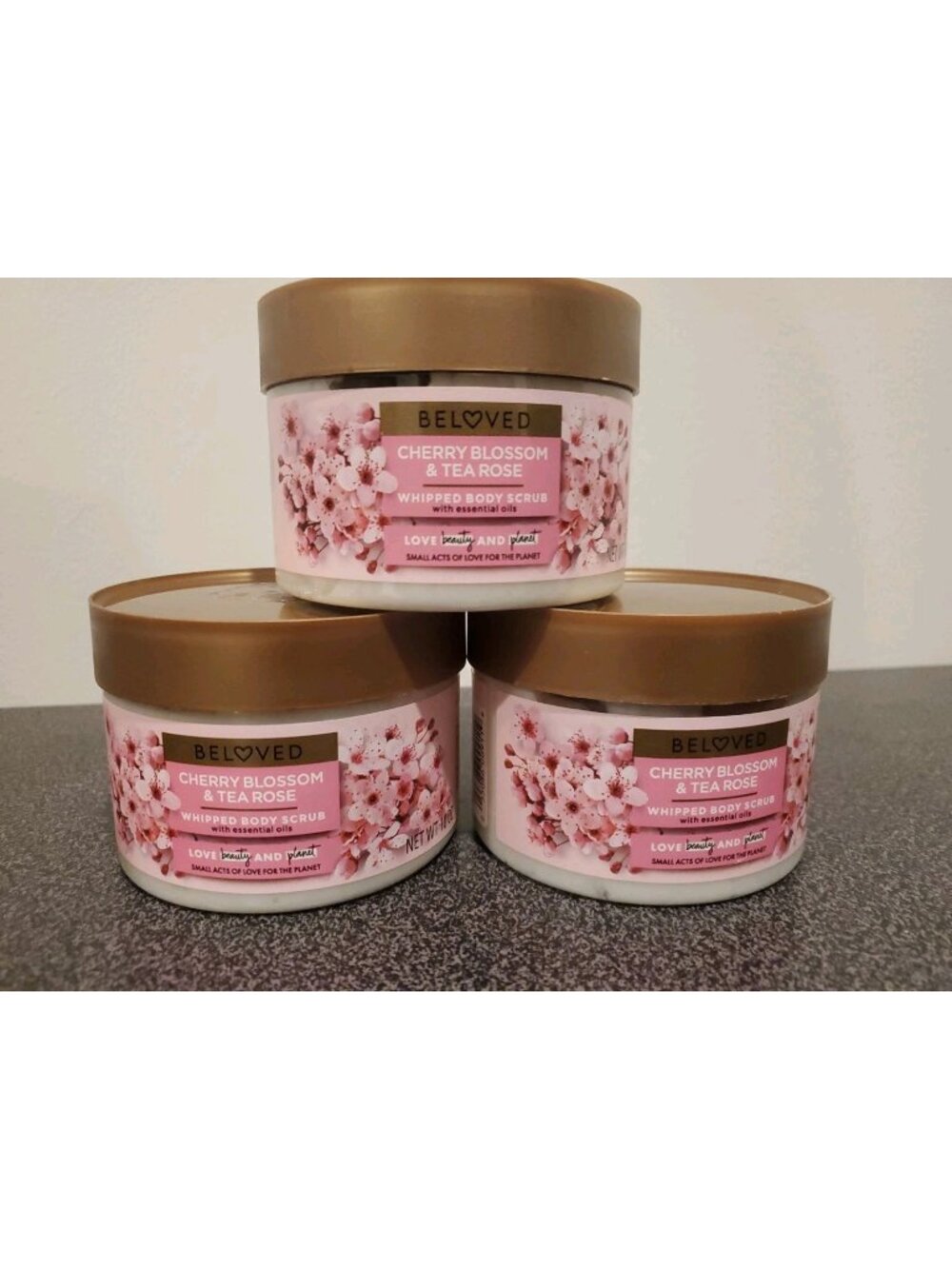 ( Lot of 3 )Beloved Cherry Blossom & Tea Rose Whipped Body Scrub 10oz